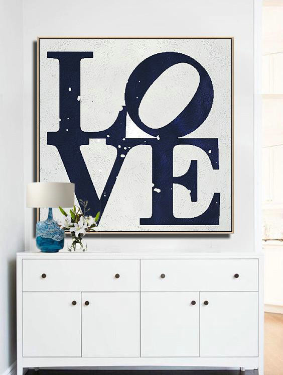 Extra Large Acrylic Painting On Canvas,Hand Painted Navy Minimalist Painting On Canvas,Canvas Artwork For Sale